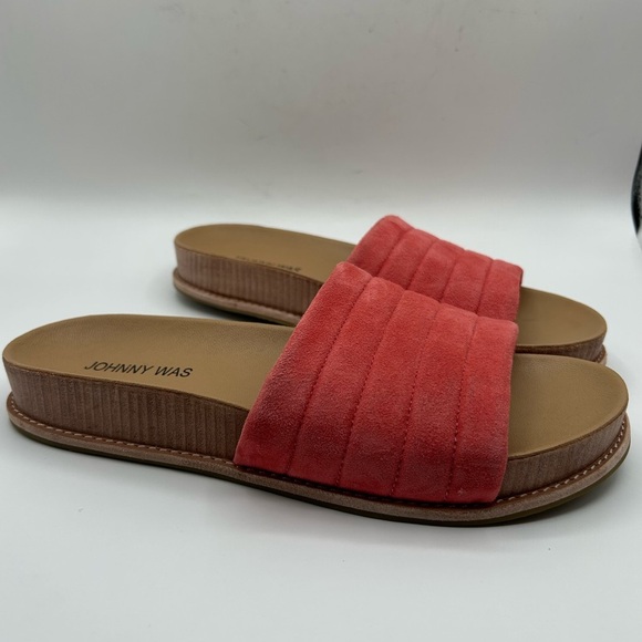 Johnny Was Solid Stitch Coral Pink, Sandal, Slides,Suede Like New, Size 8 - Picture 9 of 11